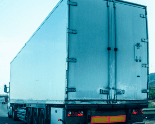 Back view of a large semi truck